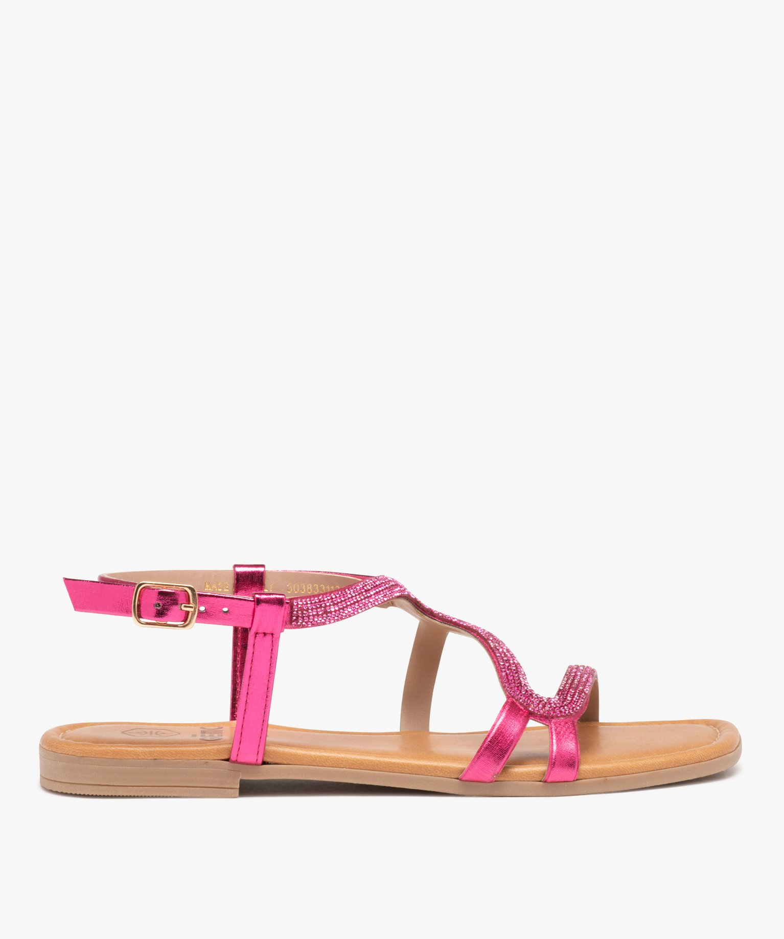 Sandales femme plates avec bride à strass métallisée rose | GEMO
