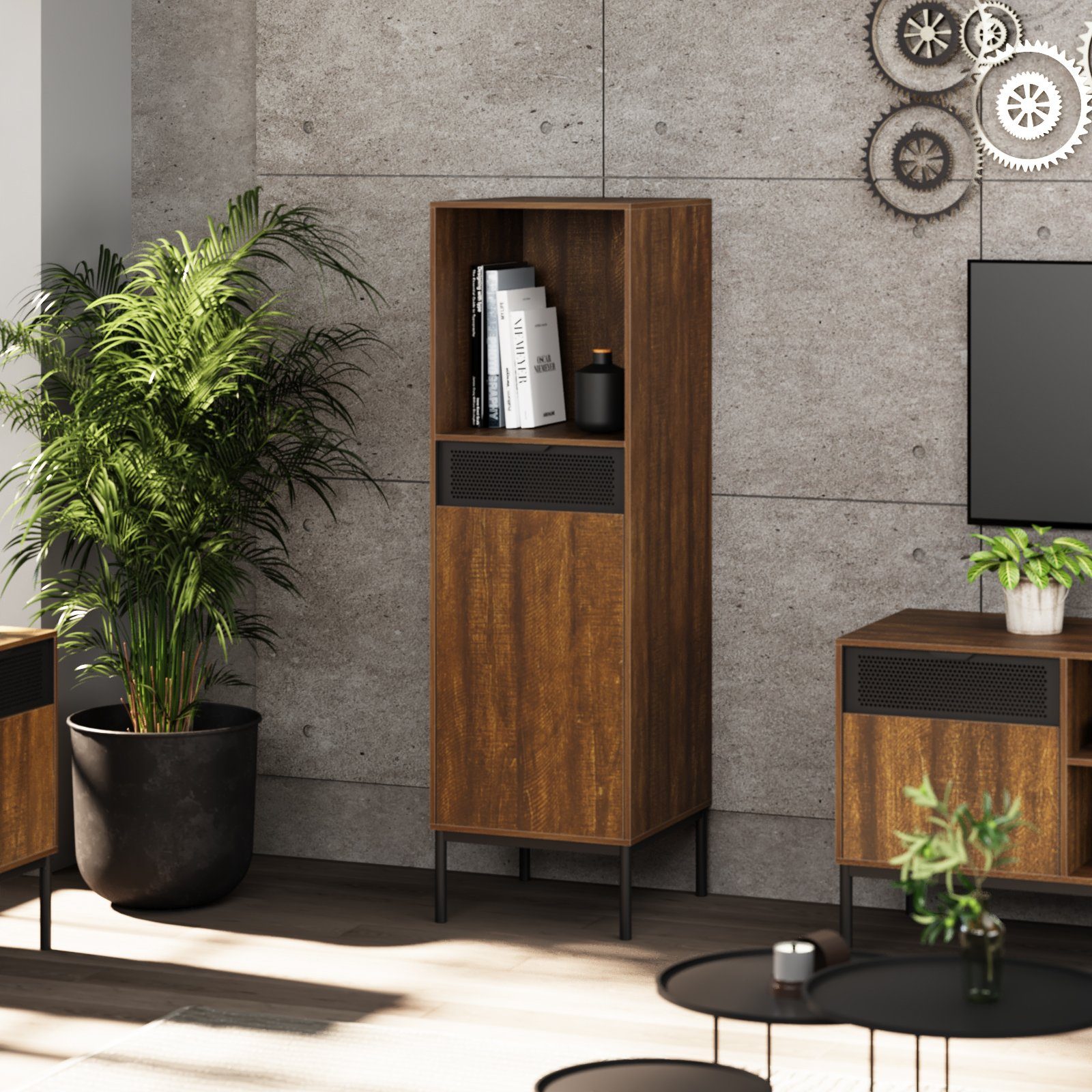 Mondeer Kommode Hohes Sideboard, mit Ausgeschnittenen Metalltüren und Verstellbaren Trennwänden