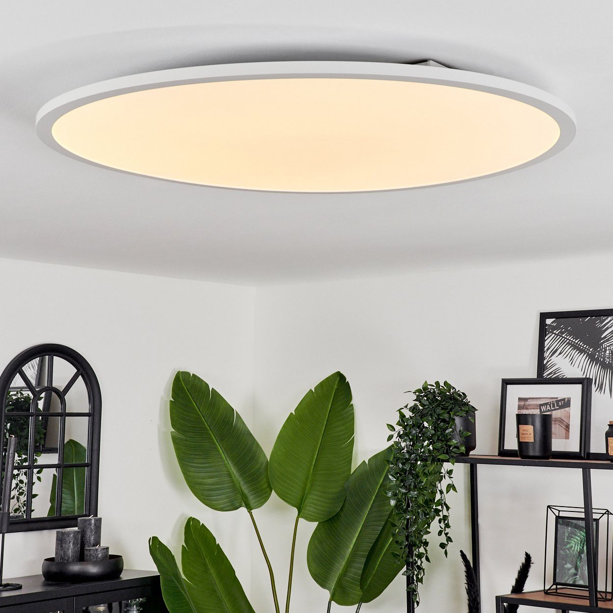 hofstein Deckenleuchte dimmbare Deckenlampe aus Metall/Kunststoff in Weiß (80 cm), LED wechselbar, 2700-6500 Kelvin, RGB Farbwechsler, steuerbar über Smart App/ Fernbedienung