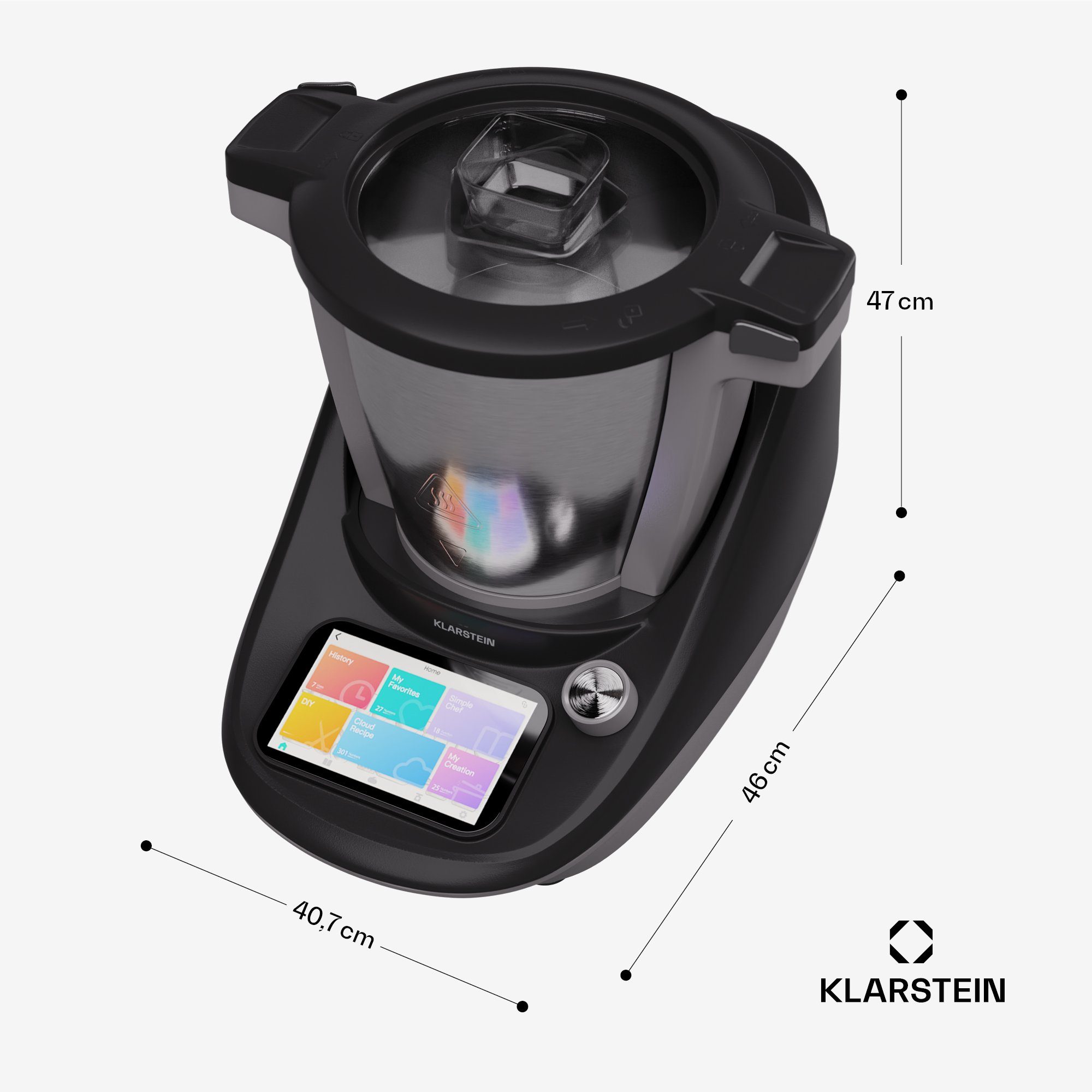 Klarstein Küchenmaschine mit Kochfunktion Aria Select Smart, 1700 W, 4.7 l Schüssel, Dämpfaufsatz Waage 4,7 L Edelstahl Touch App