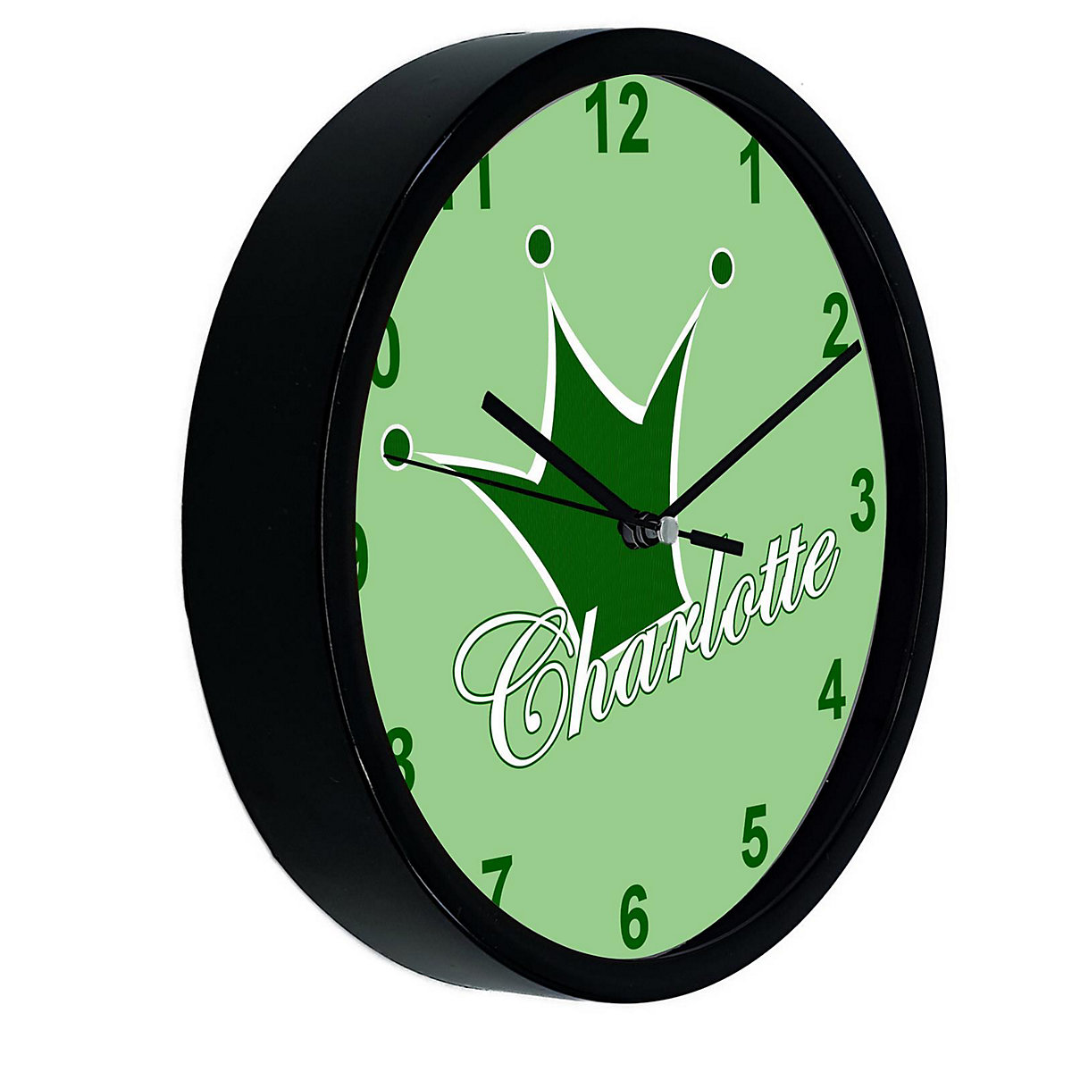 Kinder Wanduhr personalisiert mit Name Krone grün