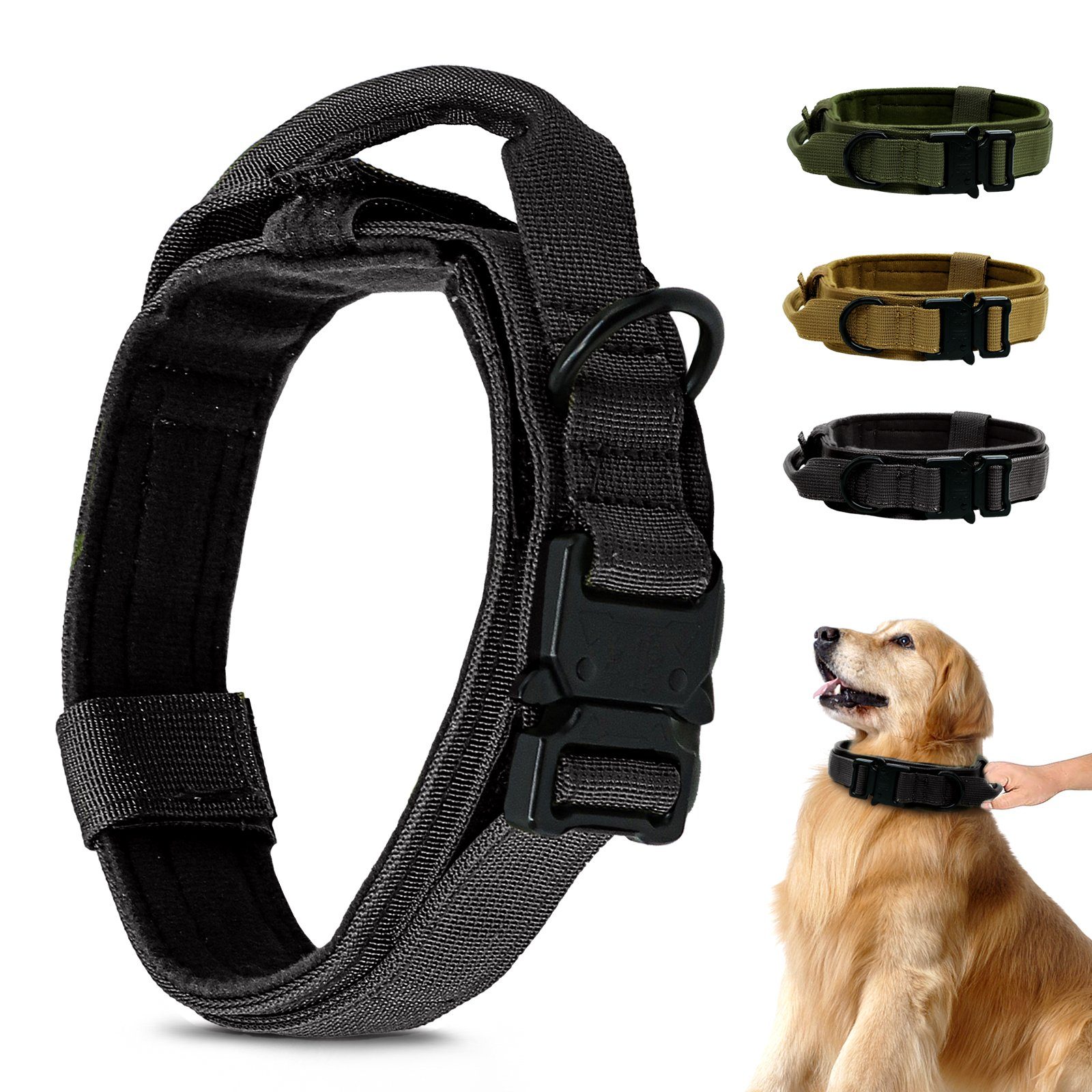 CALIYO Hunde-Halsband Militär Halsband Taktisches Hundehalsband mit Griff, für Mittlere Große Hunde Training Jagd, mit Robuste Metallschnalle