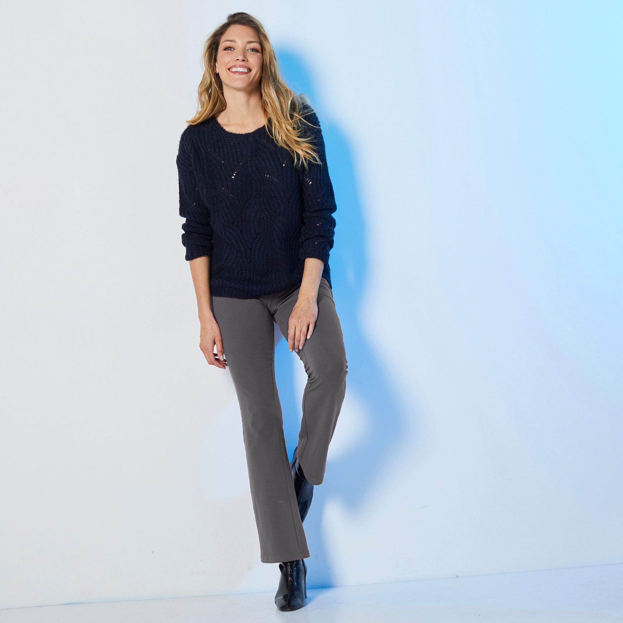 Legging bootcut uni, taille élastiquée