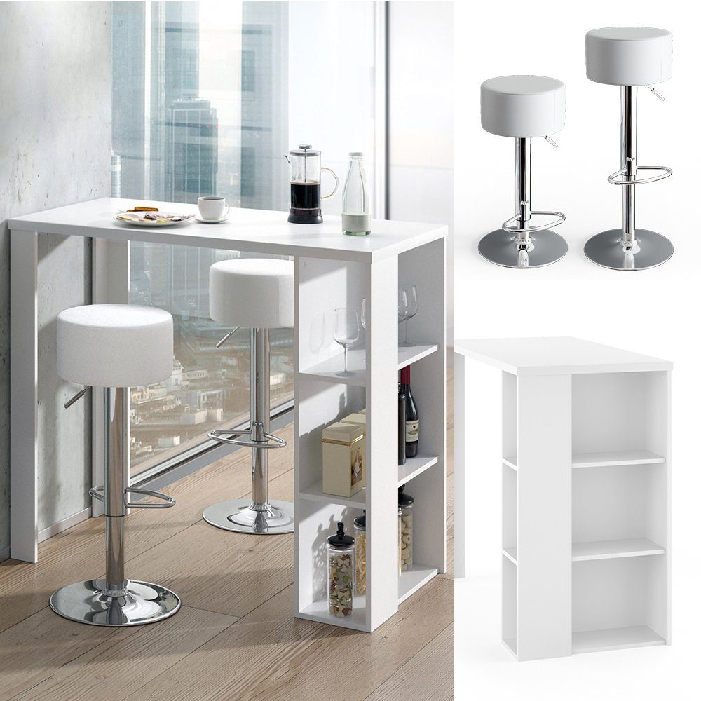 Vicco Bartisch Tresentisch Bartresen Bistrotisch NOEL Weiß inkl. Hocker