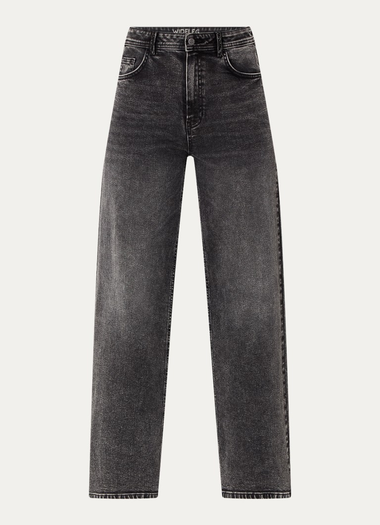 Taifun Hose high waist wide leg jeans with colored wash and rhinestones