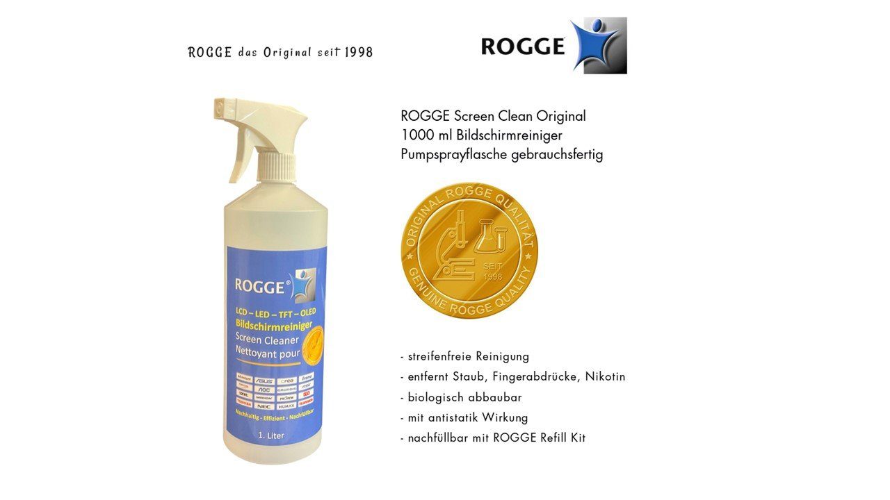 Rogge ROGGE Bildschirmreiniger 1. Liter inkl. Microfasertuch Sprühreiniger (2-St)