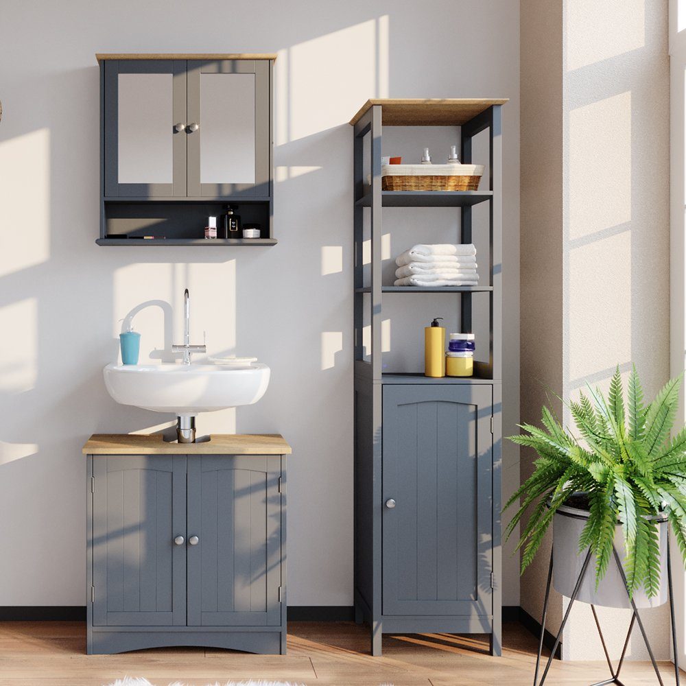 Vicco Badmöbel-Set Badezimmerset BIANCO Grau im Landhausstil Set 2, (3-er Set, 3-St., 3-er Set)