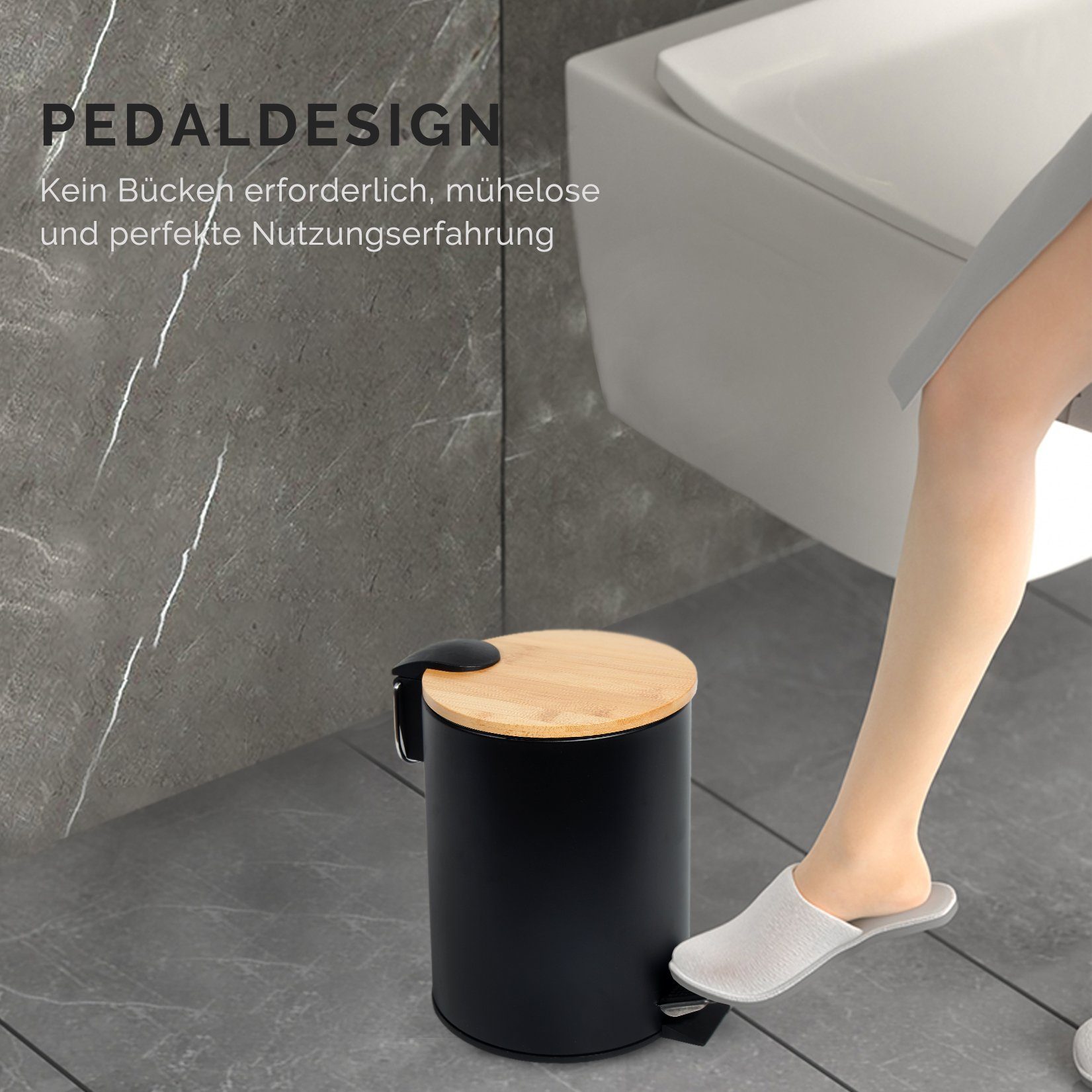 GREELUE Mülleimer Kosmetikeimer Metall, Badezimmer Mülleimer mit deckel, Mülleimer Bad mit Absenkautomatik (Soft Close),Schwarz 3L