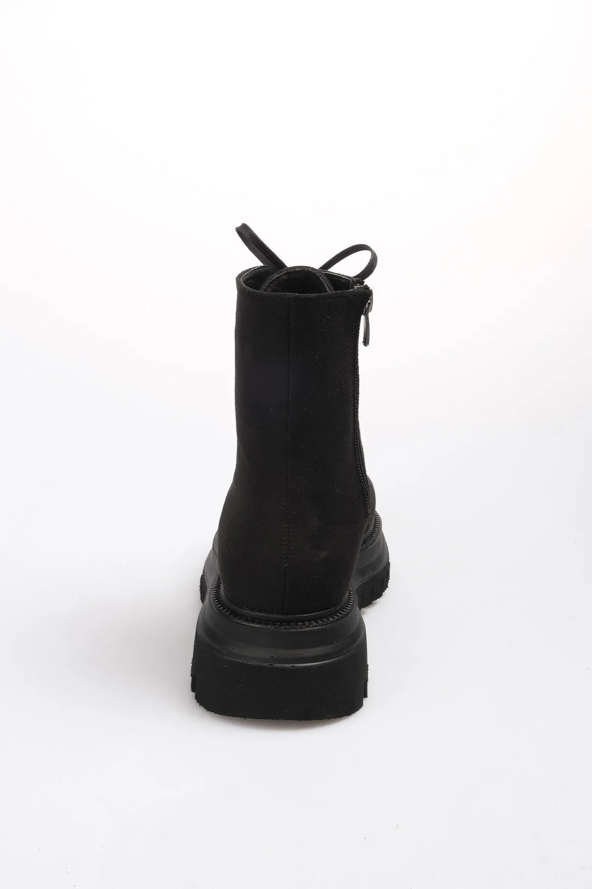Mio Gusto  Alex Schwarze Wildleder-Damenstiefel zum Schnüren und Reißverschluss mit dicken Sohlen
