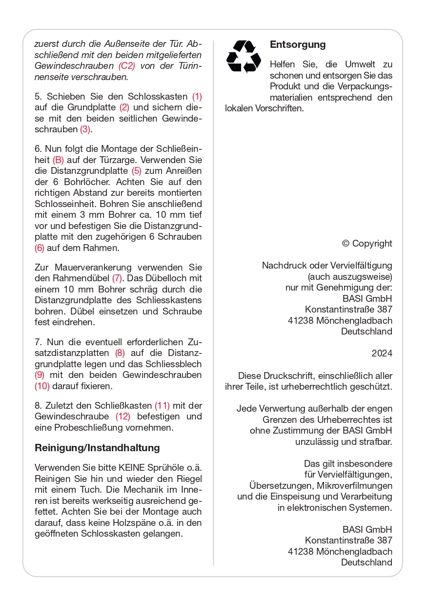 Basi KS500-60 Kastenschloss Sperrbügel (käntig) Silber - SS