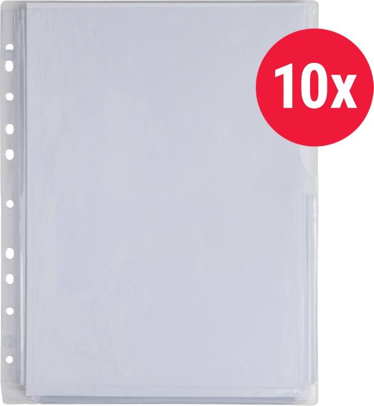 Viking Prospekthüllen DIN A4 Glasklar Transparent 200 Mikron PP (Polypropylen) Oben und rechts 11 Löcher 10 Stück