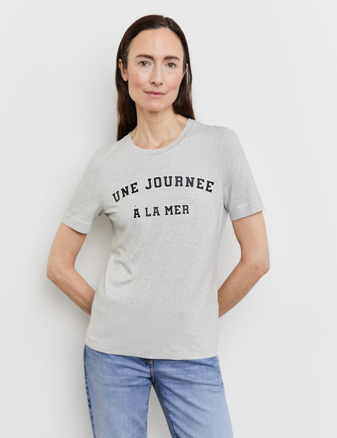 Geringeltes T-Shirt mit Wording Print