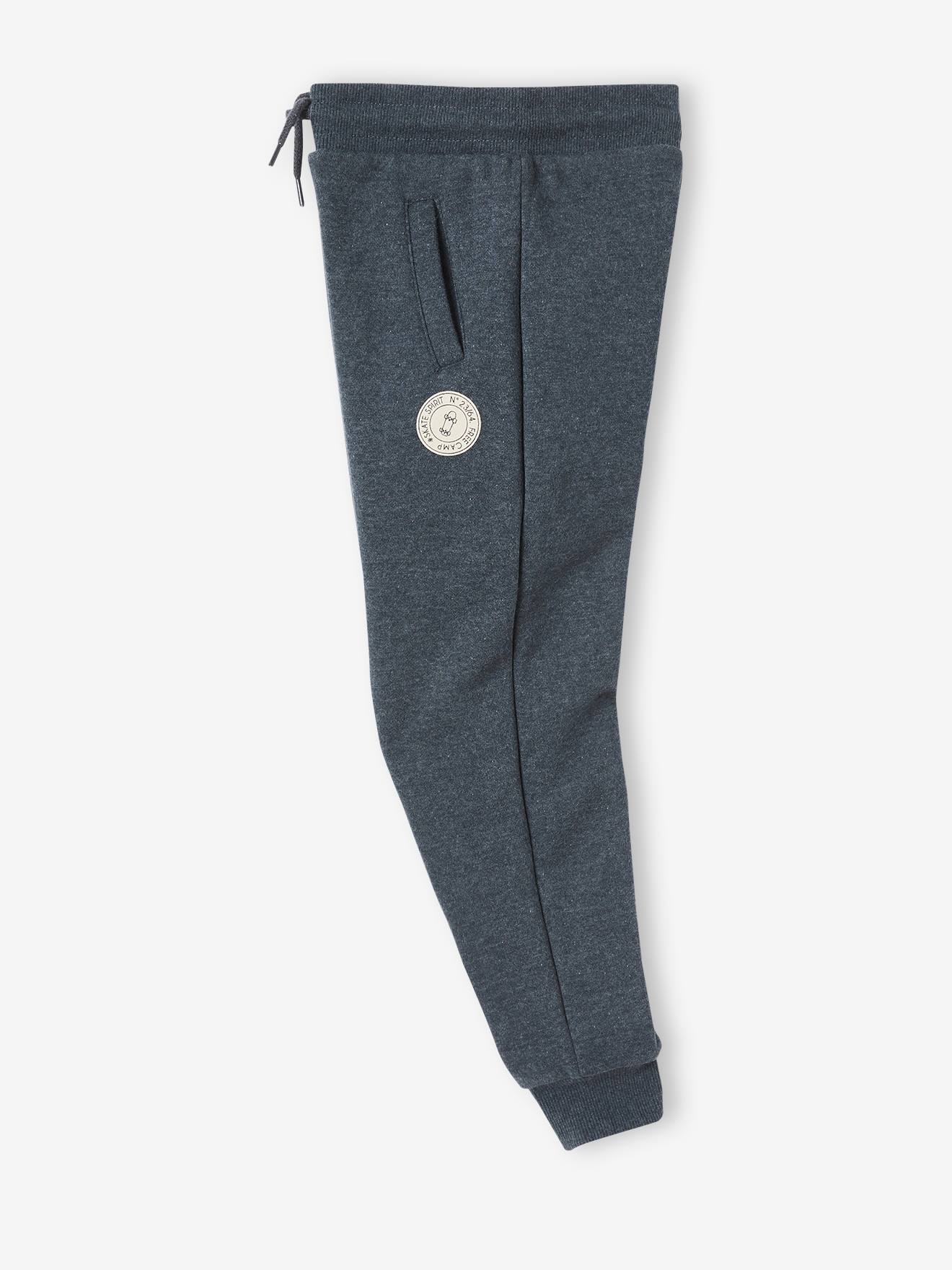 Pantalon jogging Basics garçon en molleton gris moyen chiné