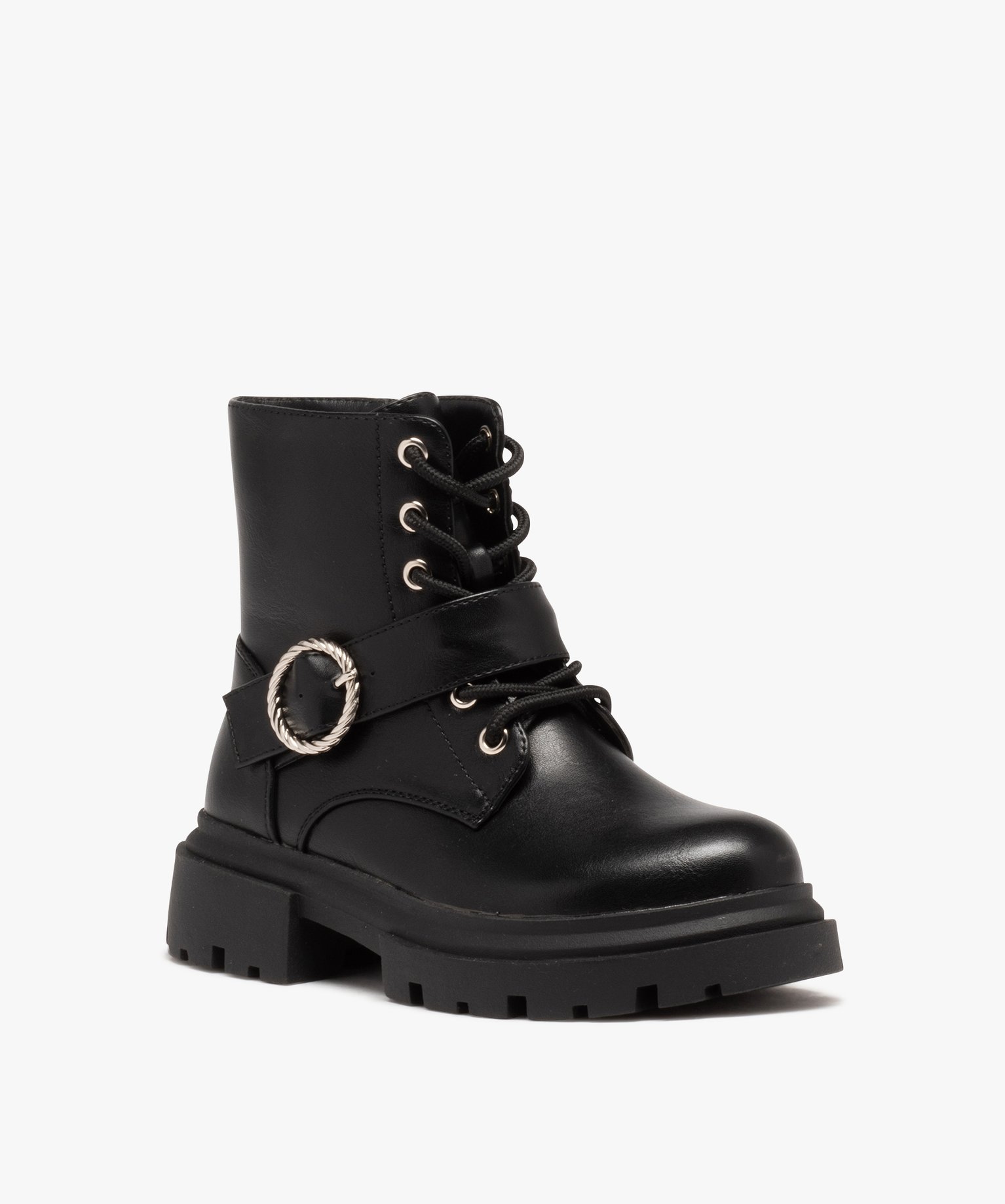 Boots esprit biker avec semelle crantée fille noir | GEMO