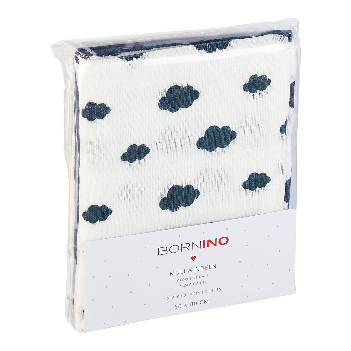 3er-Pack Mullwindeln 80x80 cm Wolken und Sterne