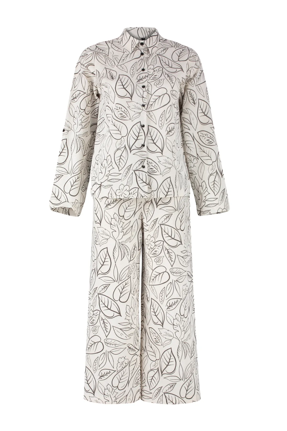 Trendyol Collection  Hemd-Hosen-Set in gewebter Leinenoptik mit Blumenmuster TBESS24AU00063