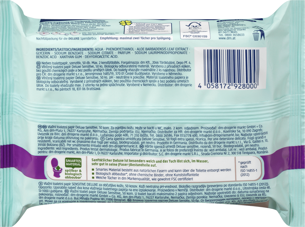 Feuchtes Toilettenpapier Deluxe Sensitive, 50 St