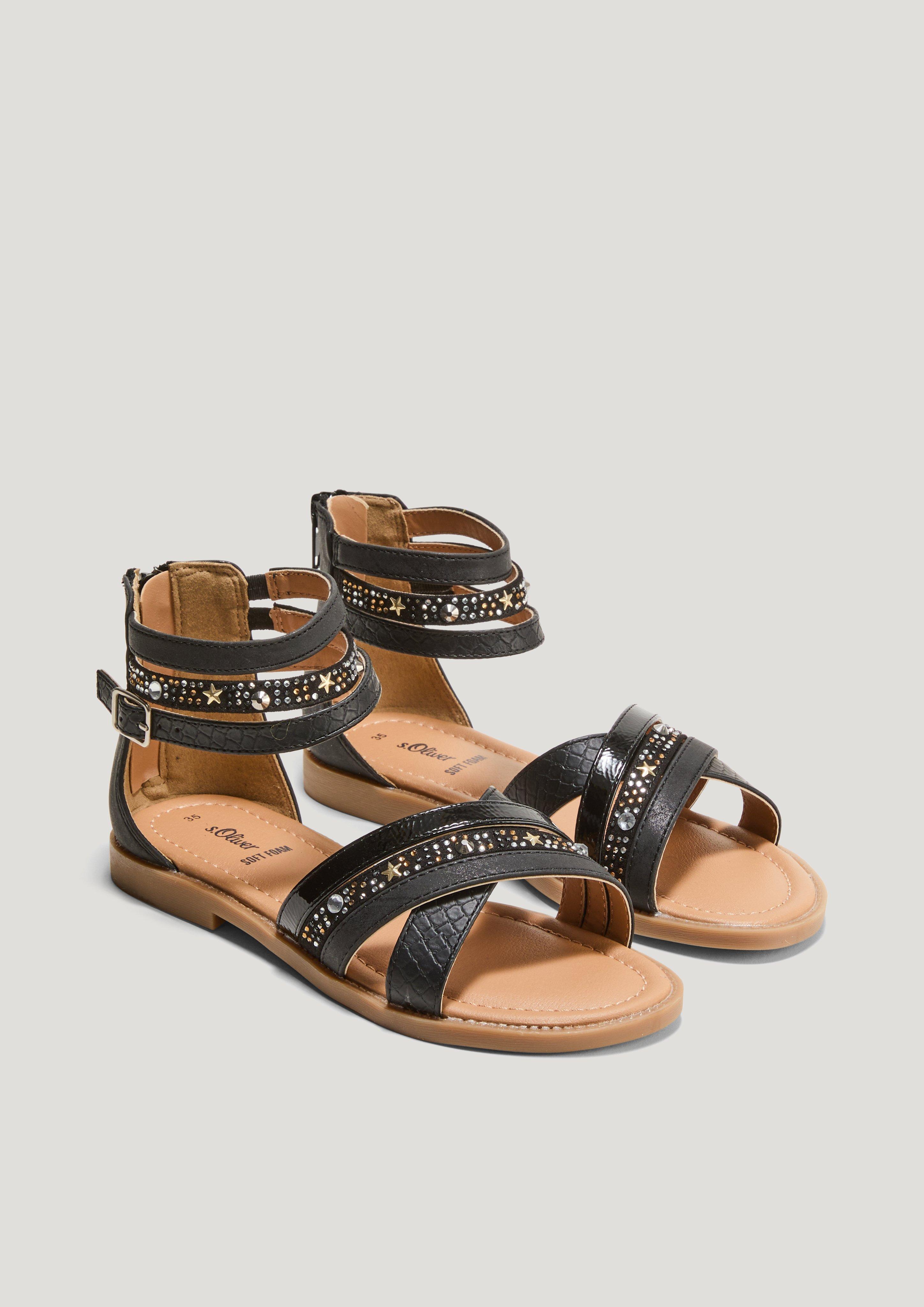 Riemchen-Sandalen mit Schmucksteinen  1235108-098