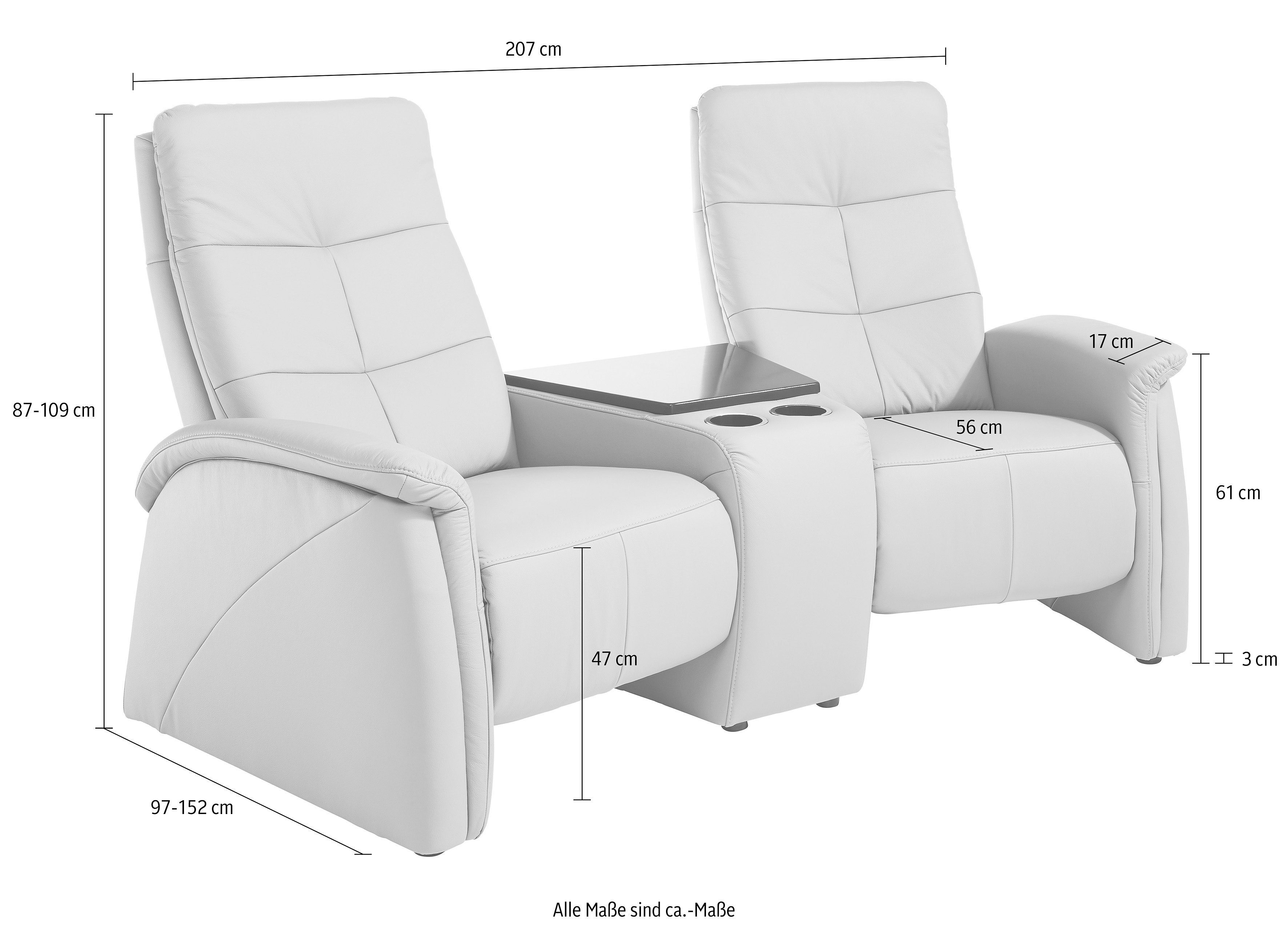 exxpo - sofa fashion 2-Sitzer Tivoli, mit Relaxfunktion, integrierter Tischablage und Stauraumfach