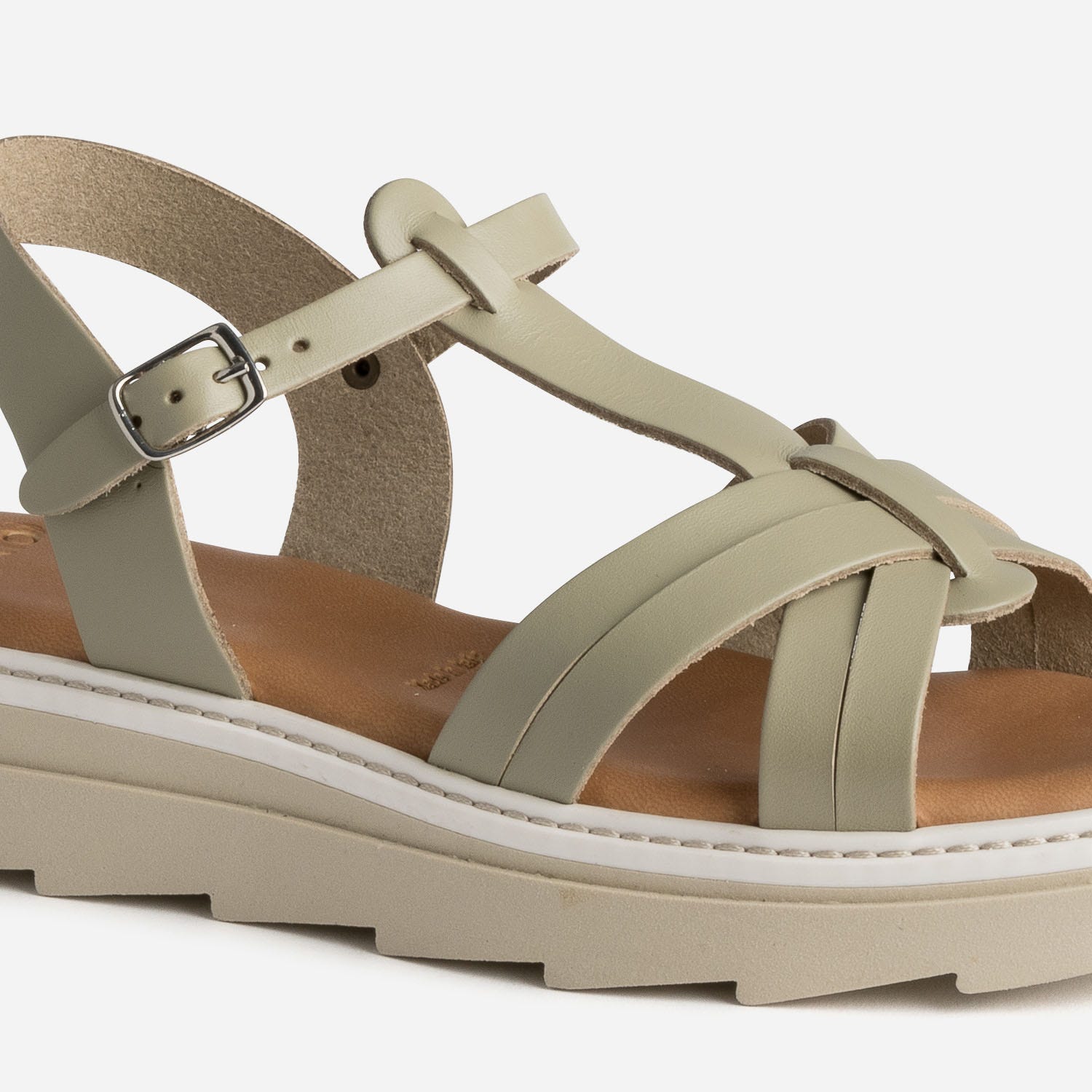 Sandale TEXTO kaki clair en cuir