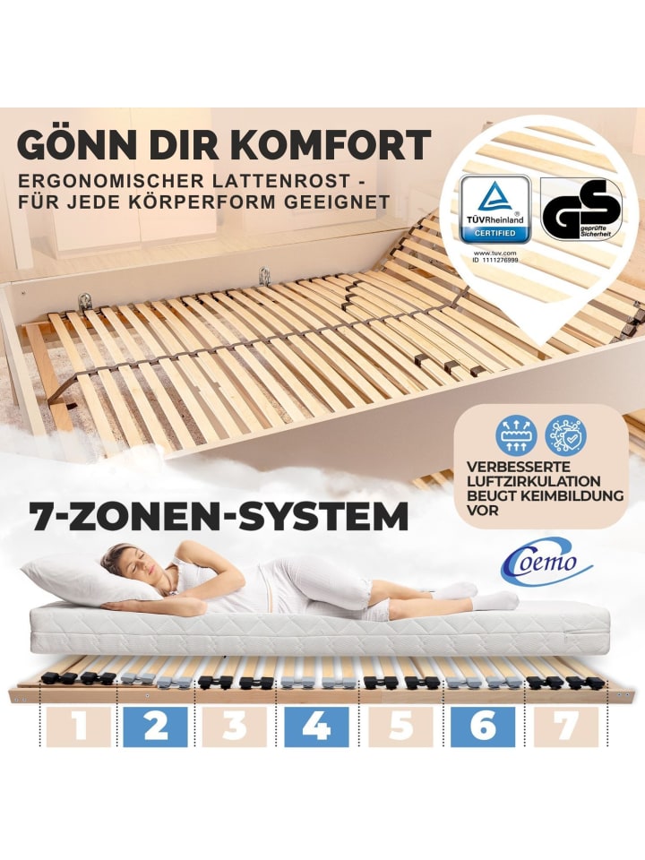 Coemo 7-Zonen Lattenrost Kopfteil verstellbar 140x200 cm in Natur günstig kaufen onesize