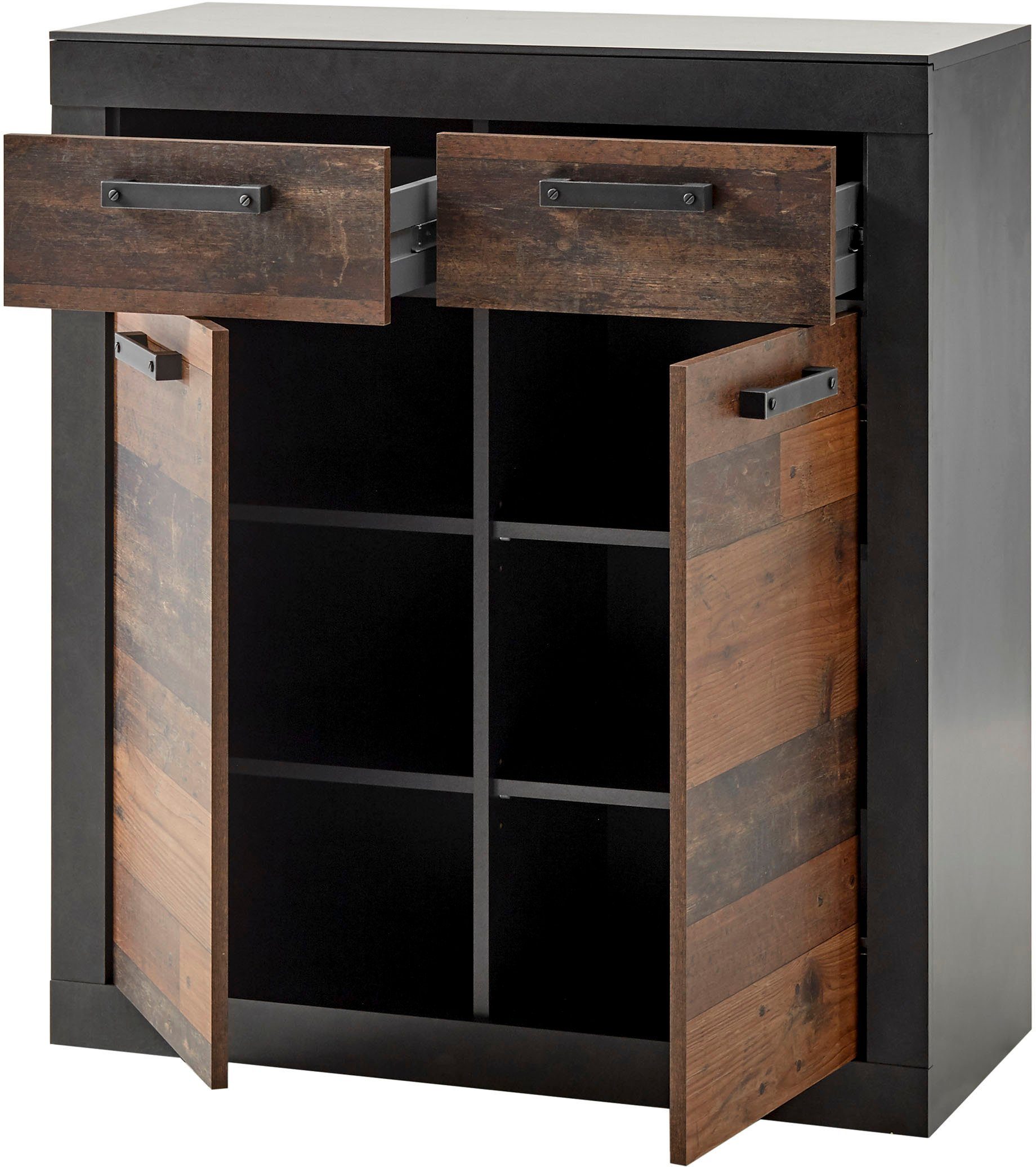 Home affaire Schlafzimmer-Set BROOKLYN, (Set, 4-St., mit Polsterkopfteil, Nachtkommode, Kleiderschrank 2 trg., Kommode), in dekorativer Rahmenoptik
