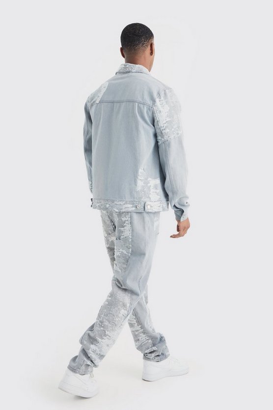 Gespleißte Jacquard Jeans mit geradem Bein