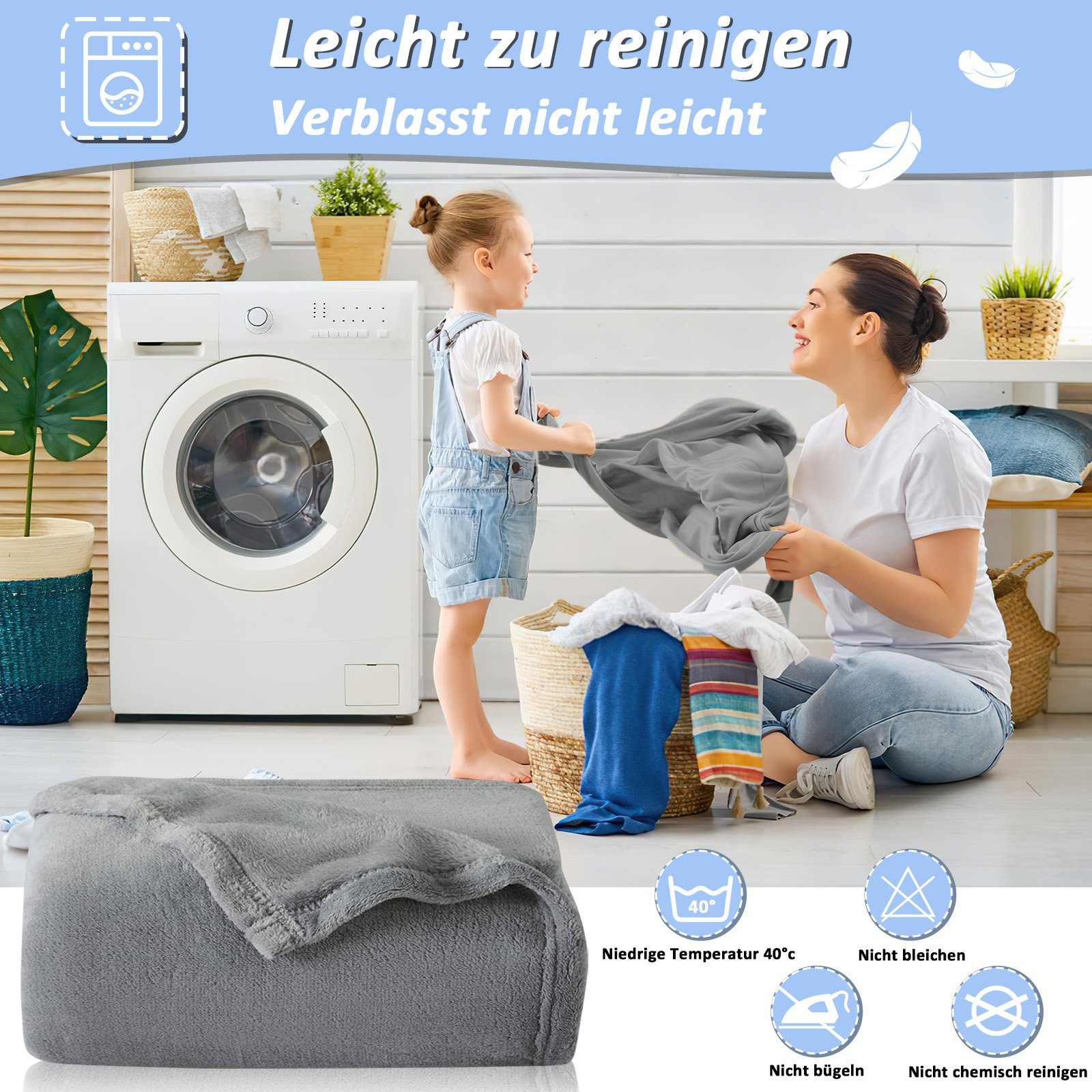 Wohndecke Premium Kuscheldecke, Anthrazit Grau, super weichem Uni Fleece, Yakimz