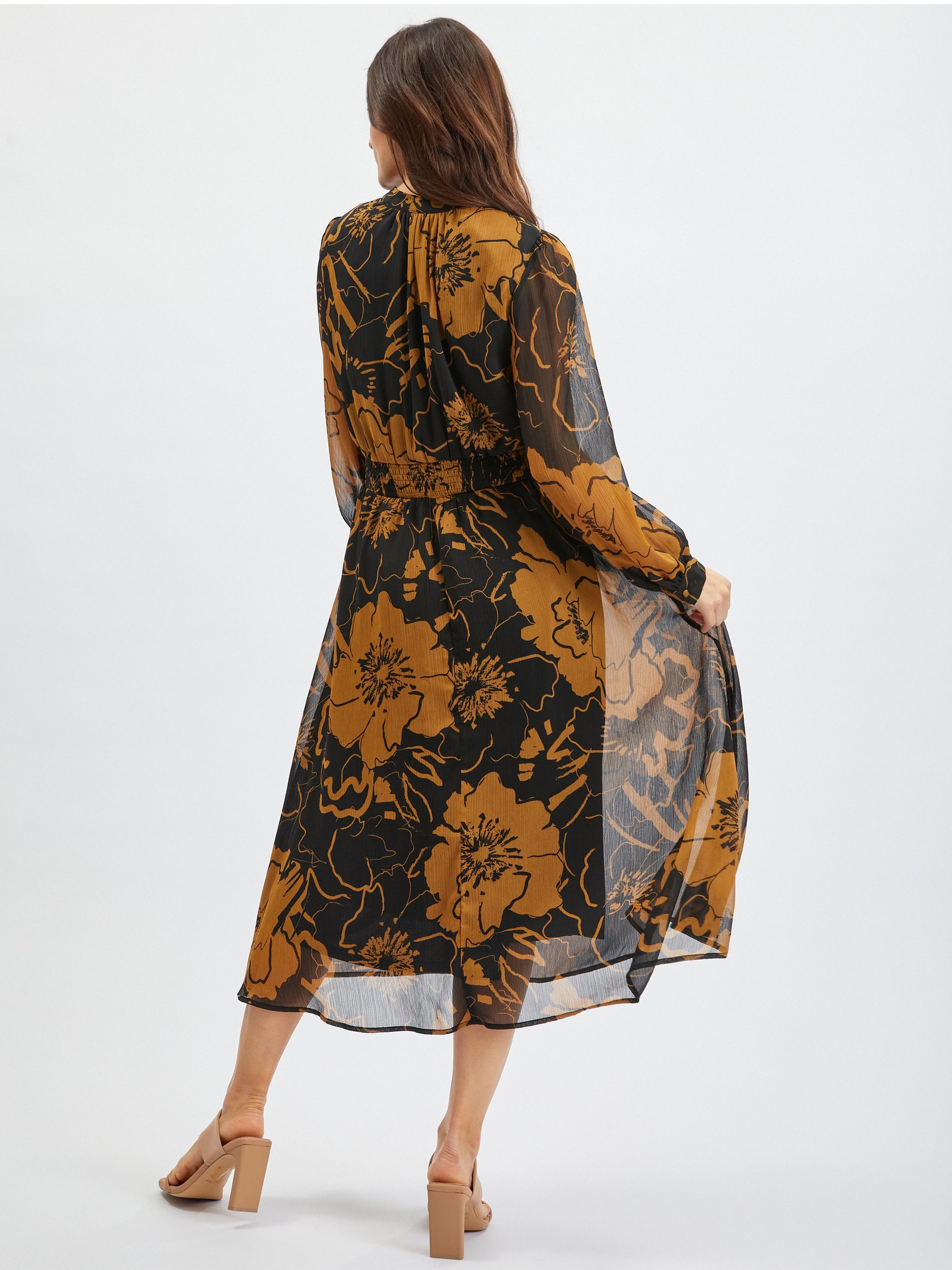 Braunes und schwarzes Damen-Midikleid mit Blumenmuster ORSAY