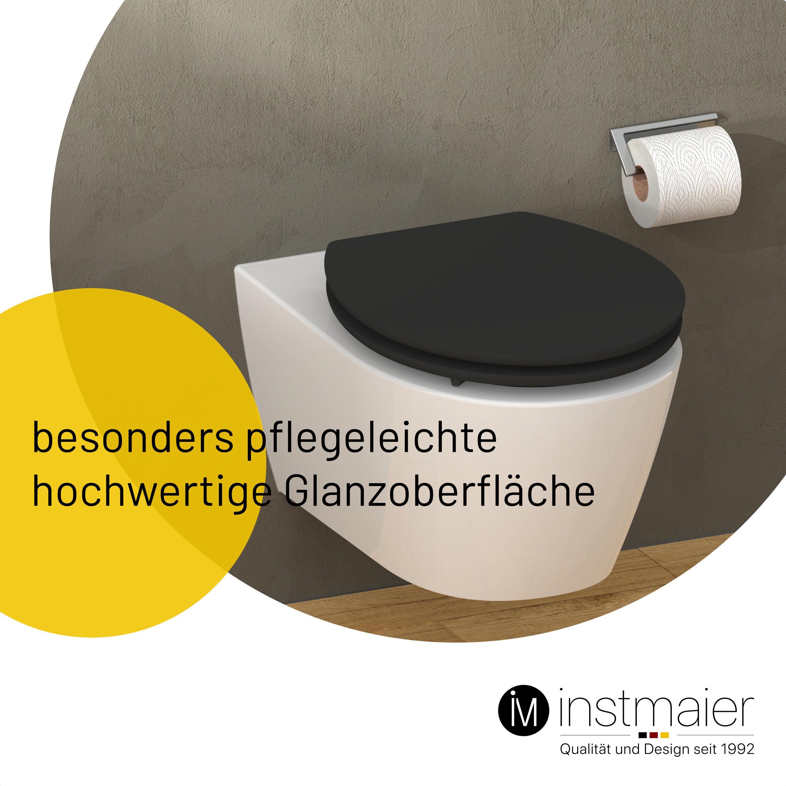 instmaier WC-Sitz Holz Toilettendeckel, schwarz matt, mit doppelter Absenkautomatik