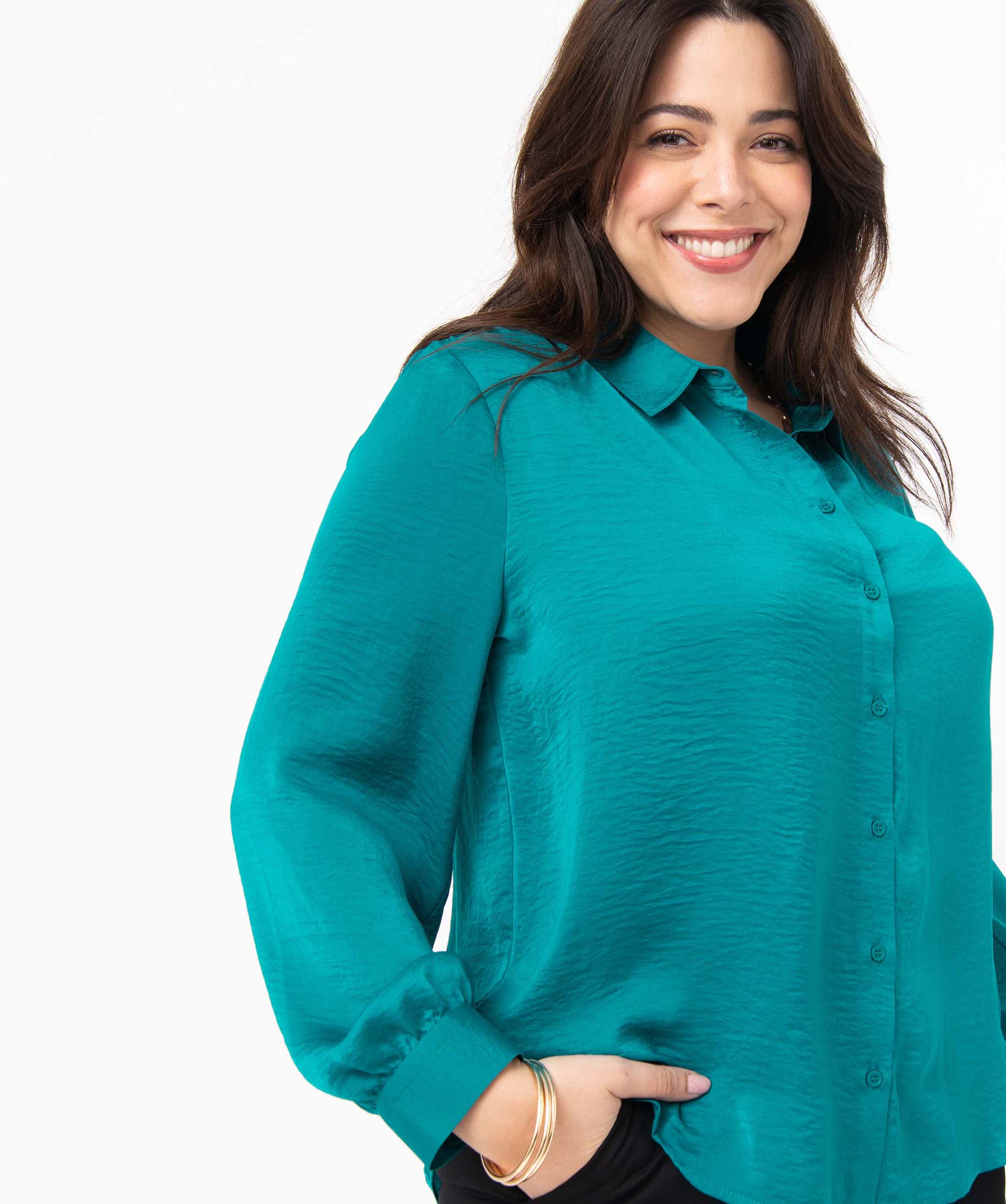 Chemise femme grande taille en matière satinée bleu | GEMO