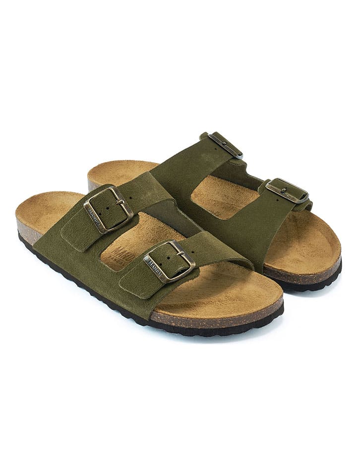 Mandel Leder-Pantoletten  in Khaki günstig kaufen