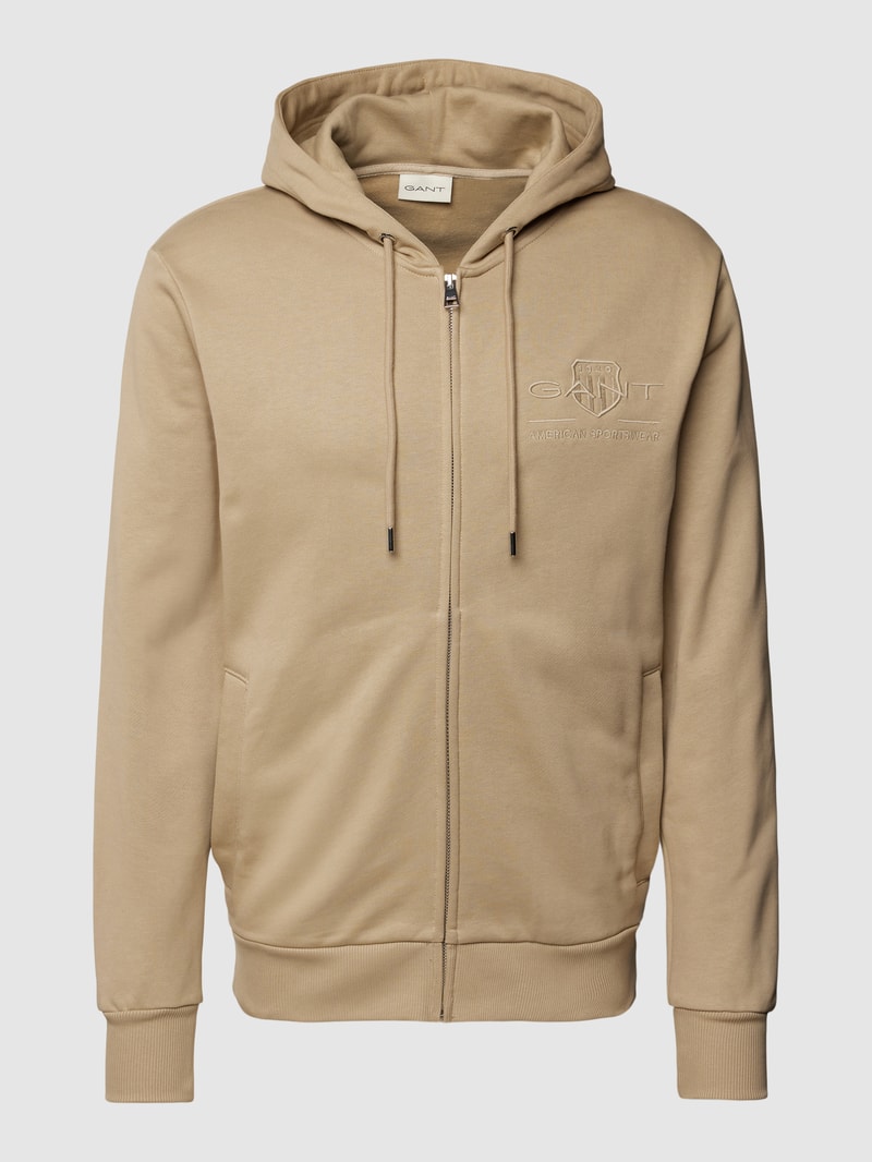 Sweatjacke mit Label-Stitching in beige