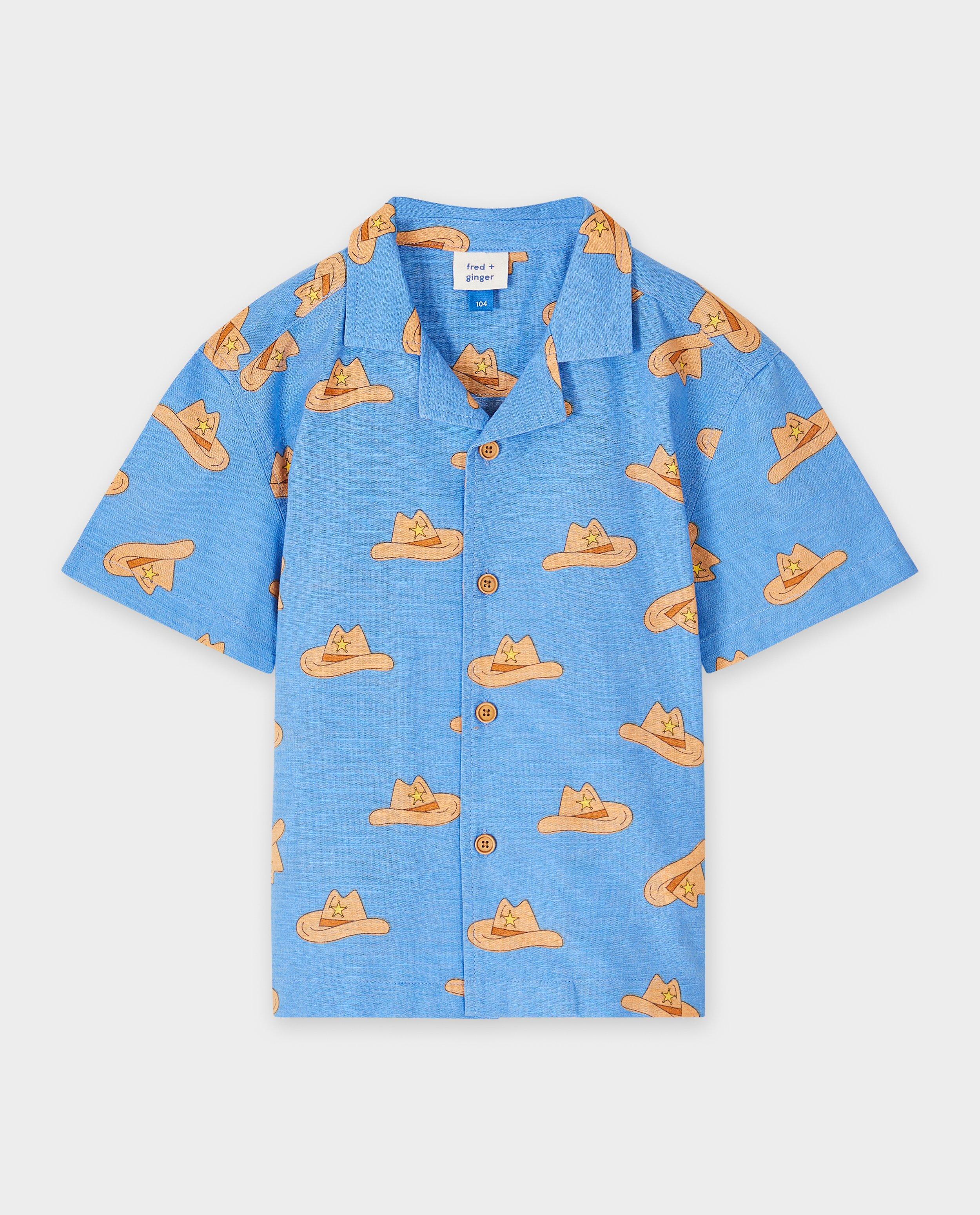 Cămașă Fred + Ginger cu imprimeu de pălării de cowboy, unisex, 92-128 albastru