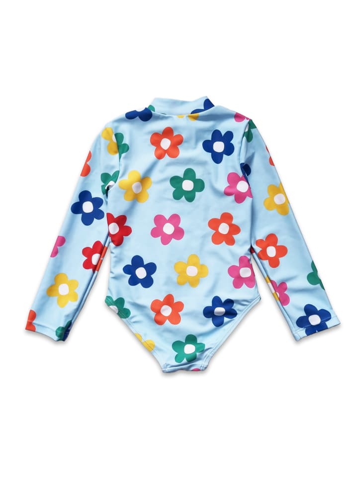 Toby Tiger Badeanzug mit Regenbogenblumen Print in blau günstig kaufen