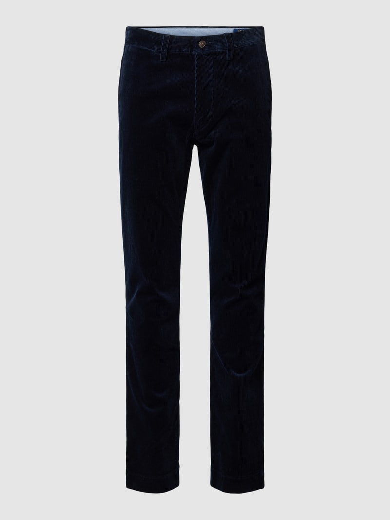 Slim Stretch Fit Cordhose mit Knopfverschluss Modell 'BEDFORD' in marineblau