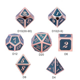 Metal & Enamel Dice Set: Cadet Blue & Copper (7)