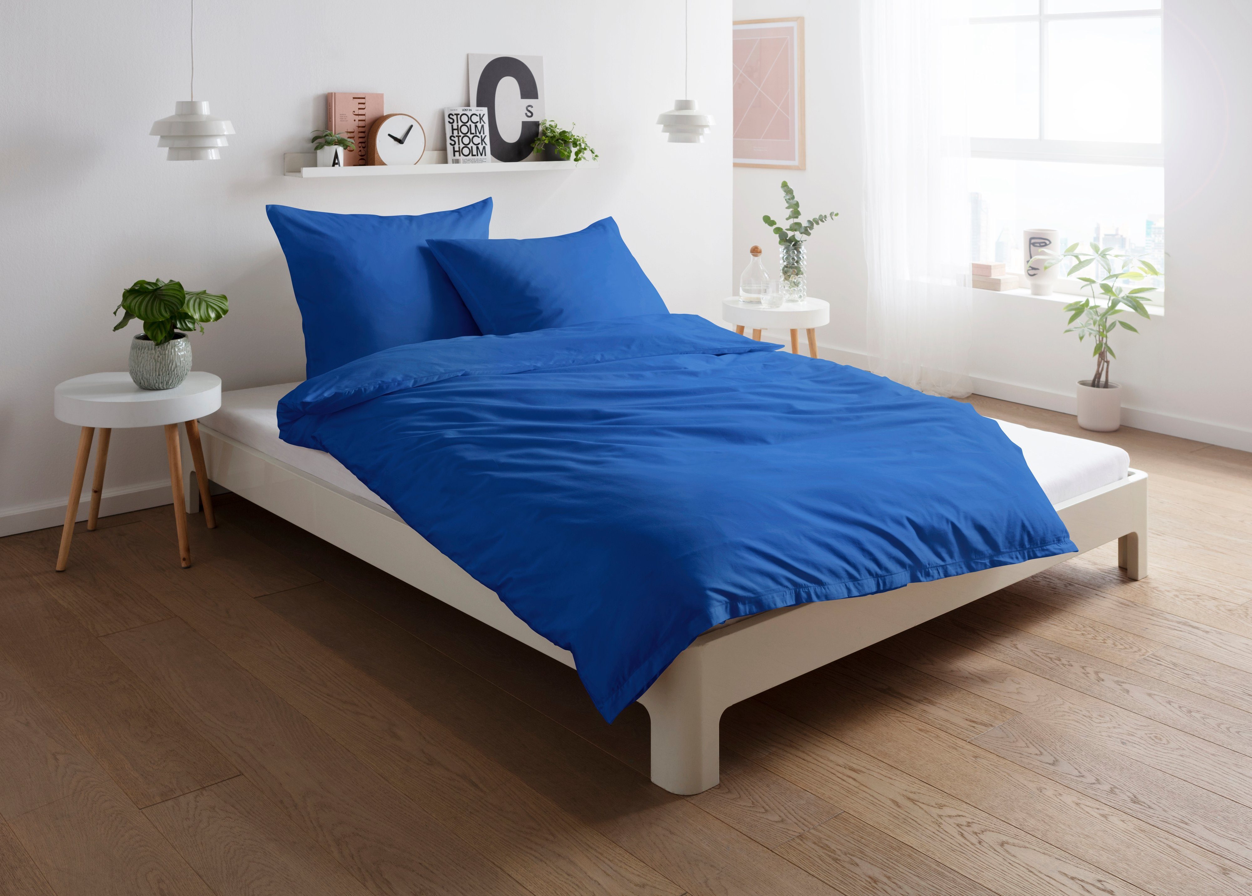 Bettwäsche Mako Satin Bettwäsche Uni Bettwäsche unifarben Satinbettwäsche Set, Carpe Sonno, Mako-Satin, 2 teilig, Mako Satin Bettwäsche 135x200 blaue Bettwäsche Royal-Blau