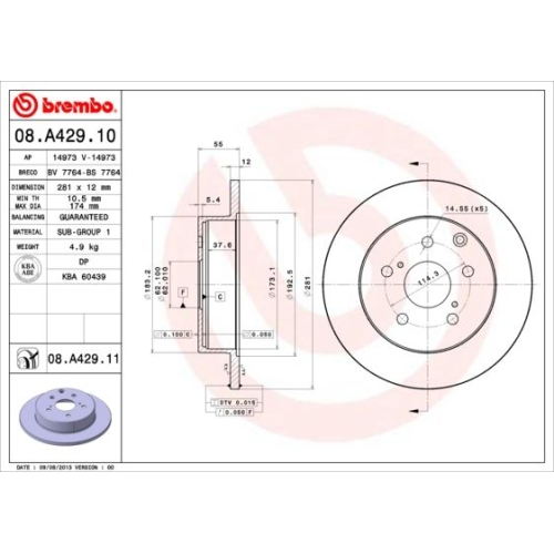 08.A429.11 BREMSSCHEIBE BREMBO HA  VP2 - ATU