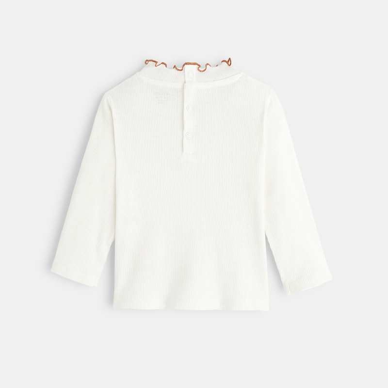 T-shirt côte plate col ondulé blanc bébé fille