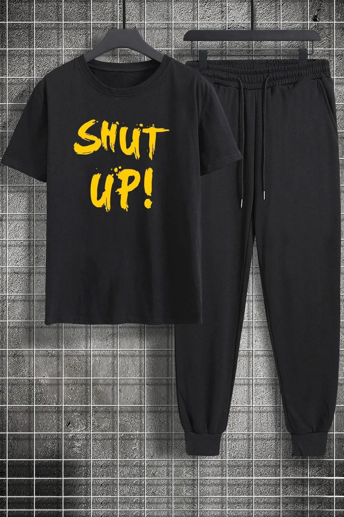 uyguntarz  Zweiteiliges Unisex-Trainingsanzug-Set „Shut Up“ mit Print