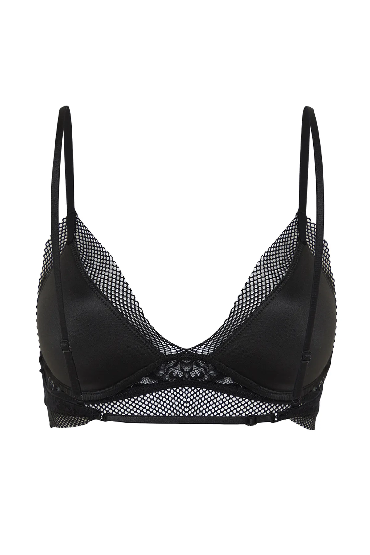 Trendyol Collection  Schwarzer, tief ausgeschnittener Bustier-BH aus Strick mit Spitzennetzdetail und Seilträgern THMSS24SU00046
