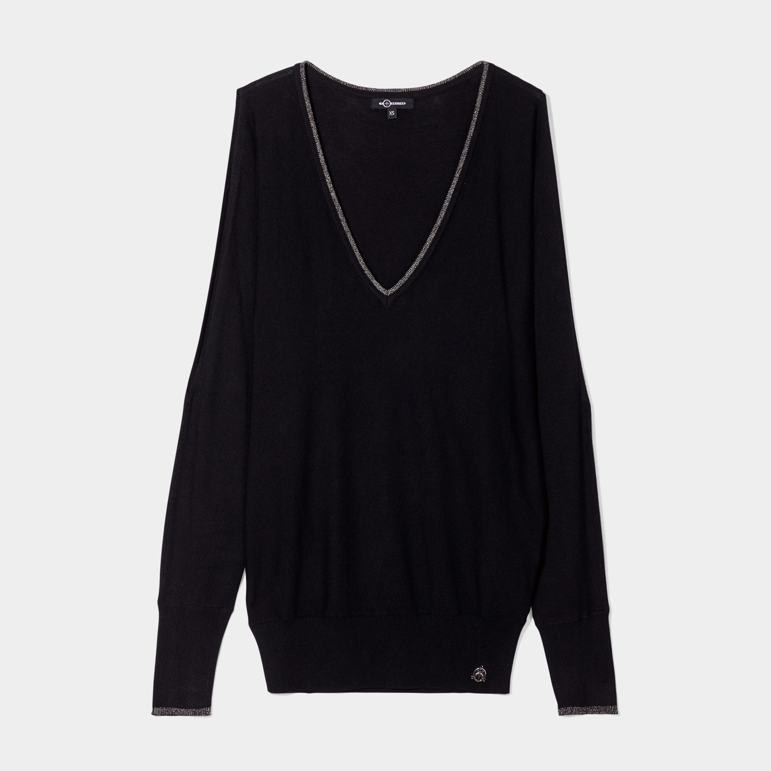 Pull manches chauve-souris à ouvertures noir femme | La Halle