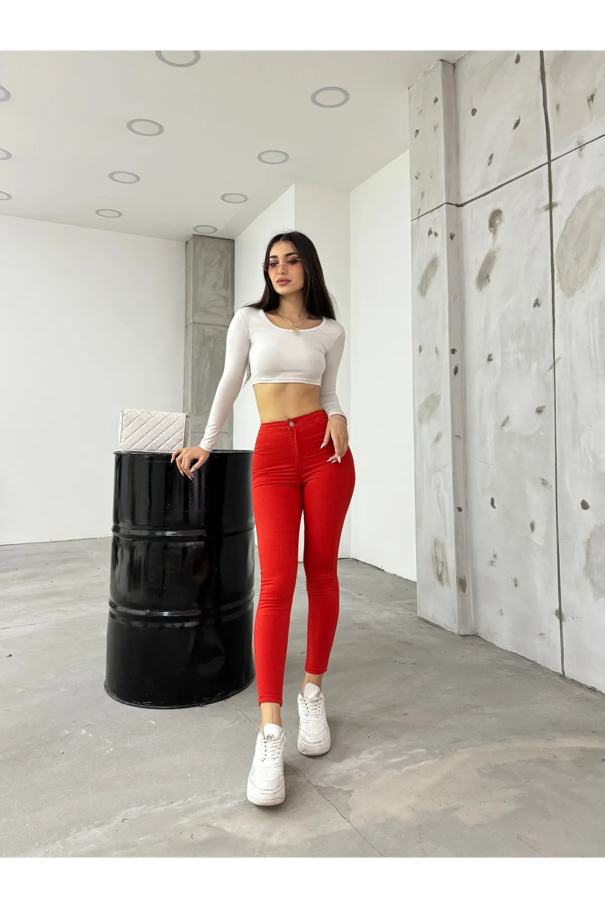 BİKELİFEJNS  Rote Lycra-Leggings-Hose mit hoher Taille für Damen