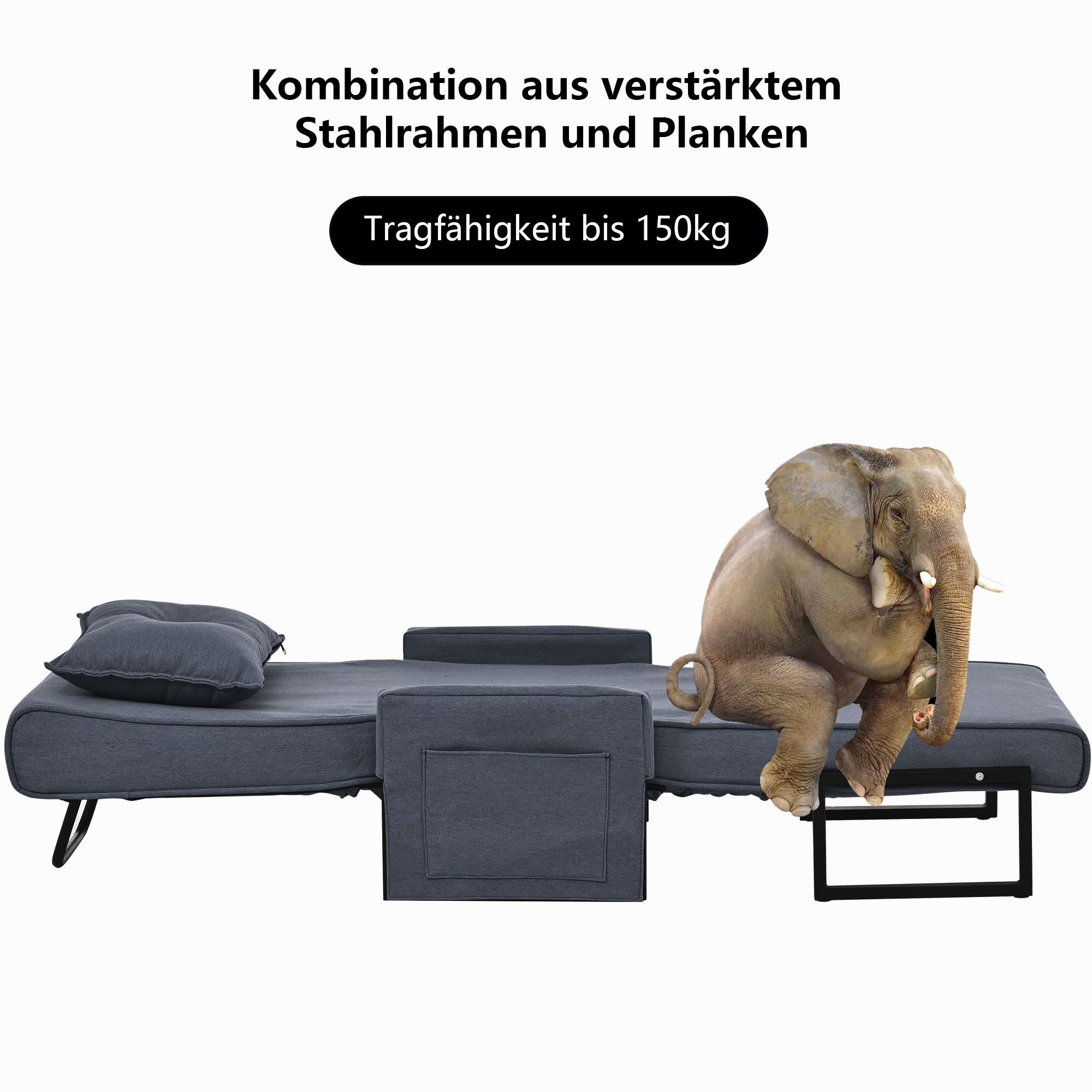 Merax Relaxsessel 3-in-1 faltbar mit Leinenbezug und Metallrahmen, Schlafsessel, Liegesessel mit 6 Fach vestellbarer Rücklehne, Relaxliege umwandelbar