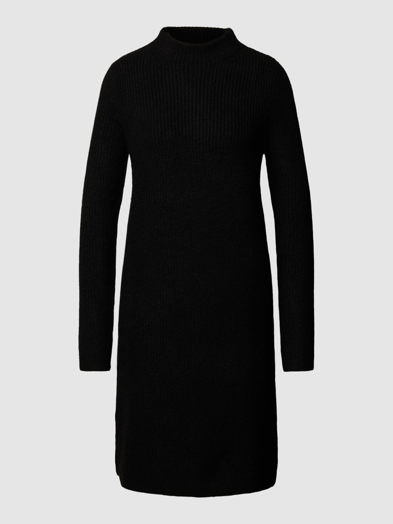 Knielanges Strickkleid mit Stehkragen in schwarz
