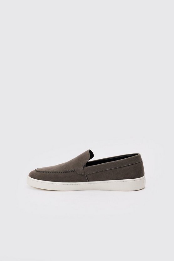 Graue Slip-On Loafer aus Wildlederimitat