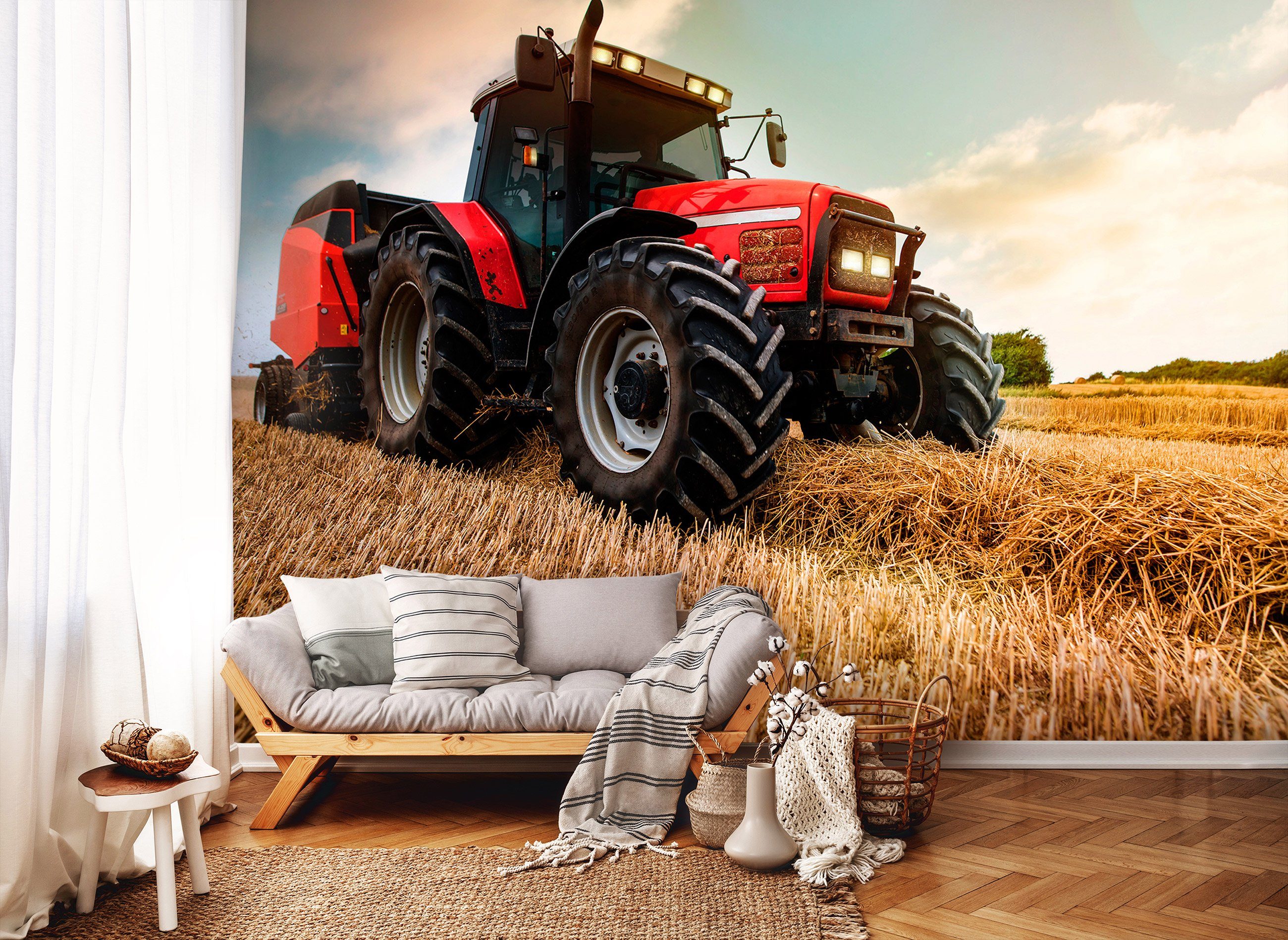 Wallarena Fototapete Kinderzimmer Jungen Traktor Kinder Landschaft Feld Natur Vlies Tapete für Jungenzimmer Vliestapete Wandtapete Motivtapete, Glatt, Traktor, Vliestapete inklusive Kleister