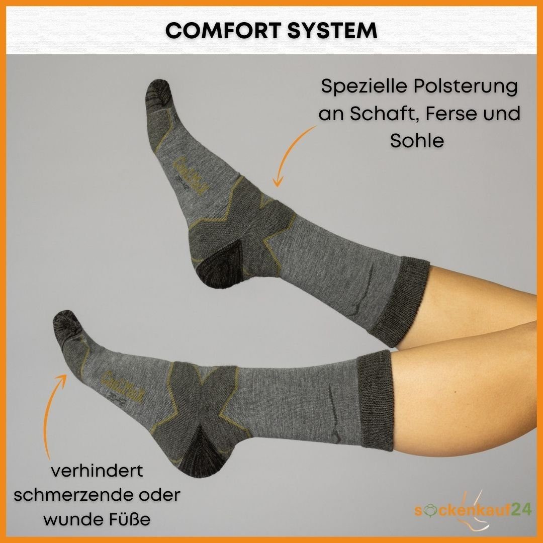 sockenkauf24 Funktionssocken Merino Wandersocken für Herren & Damen Outdoor Trekking Socken (Gr/Gelb-Gr/Rot, 2-Paar, 47-50) - 50101P WP