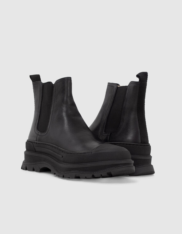 Chelsea boots noirs cuir à semelle crantée Femme
